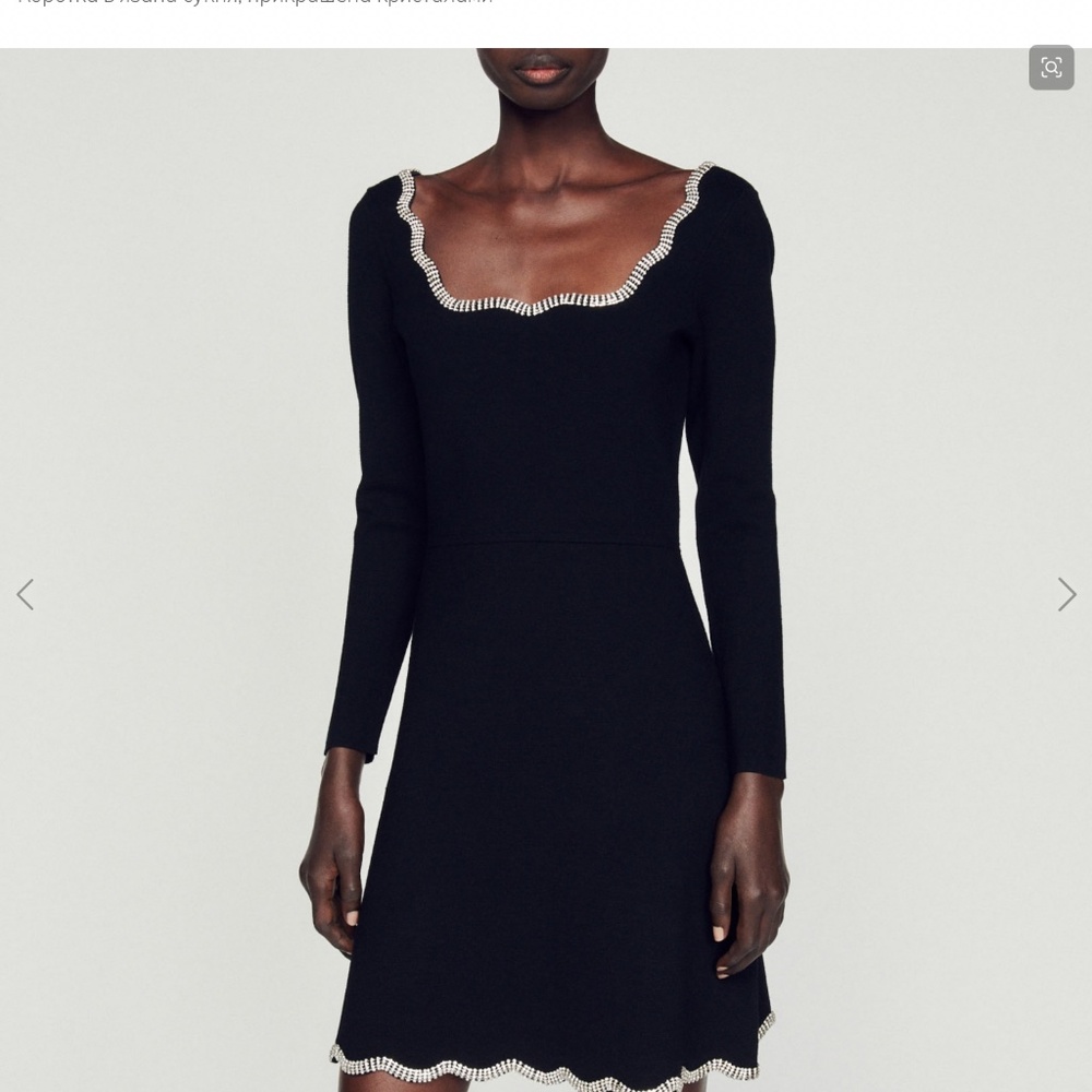Sandro Round Neck Flare Dress Rhinestone Fit A-line Mini Dress for LadiesSandro - Picture 4 of 9